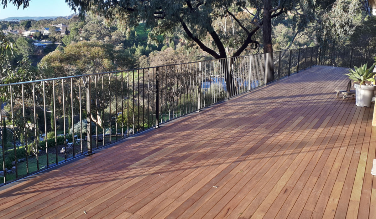 Outdoor decking with matte black balustrades Adelaide